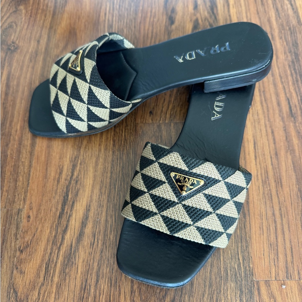 Prada Embroidered Fabric Slides